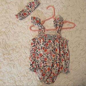 NWOT Dylan & Abby floral print bubble onesie w headband 6-9 month